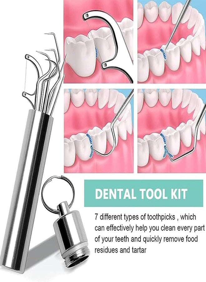 VIVUE Dental Teeth Tools Kit | 7 in 1 Stainless Steel Teeth Cleaning Tool Kit | Portable Toothpicks Pocket Set | Dental Hygiene Kit Toothpicks Flosser for Outdoor Picnic Camping Traveling - Image 2